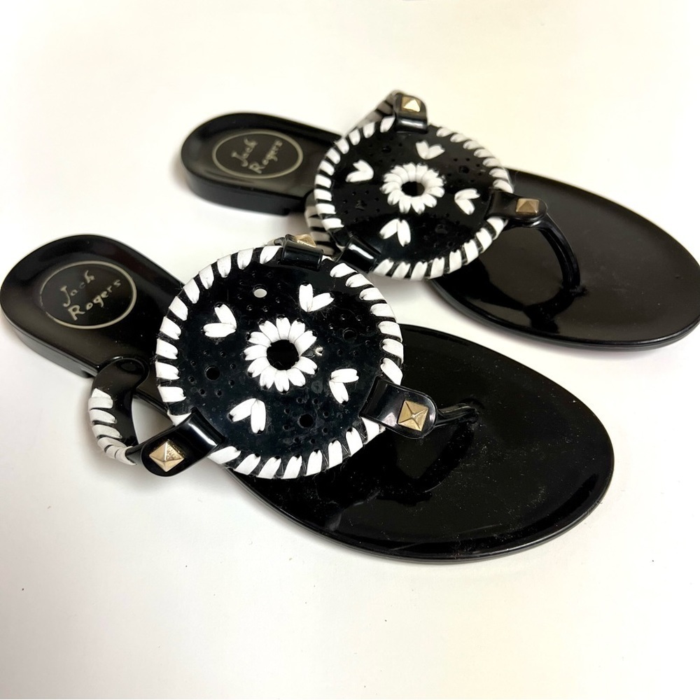 Jack Rogers Georgica Jelly Plastic Flip Flop Sandal in Black White Size 5